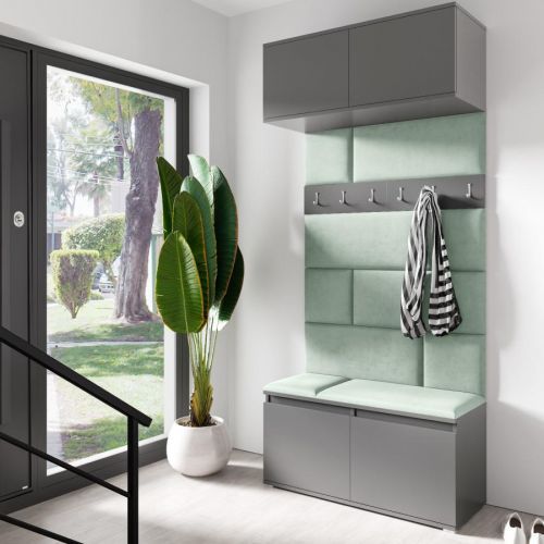 Eka Předsíňová stěna s čalouněnými panely Trinity 23 - Grafit / Světlá zelená 2321