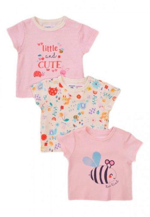 Tričko kojenecké s krátkým rukávem 3pack, Minoti, Garden 3, růžová - 56/62