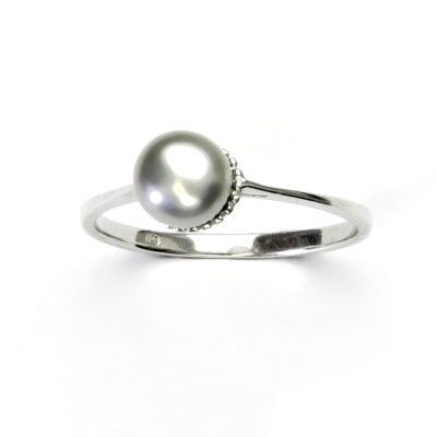 ČIŠTÍN s.r.o Stříbrný prsten, přírodní říční perla stříbrná, 6 mm, prstýnek ze stříbra,T 1356 šedá 3723