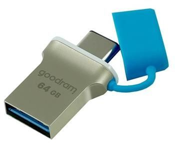 Goodram USB flash disk OTG, USB 3.0 (3.2 Gen 1), 64GB, ODD3, modrý, ODD3-0640B0R11, USB A / USB C, s krytkou