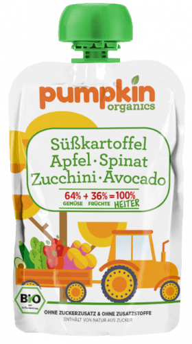 pumpkin organics BIO Zeleninový pyré z brokolice, špenátu s hruškou, mango, maracuja 6.měsíc 100 g