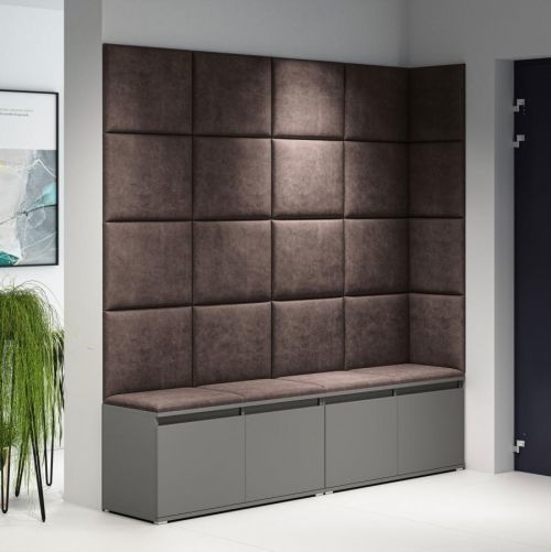 Eka Předsíňová stěna s čalouněnými panely Trinity 3 - Grafit / Tmavá hnědá 2308