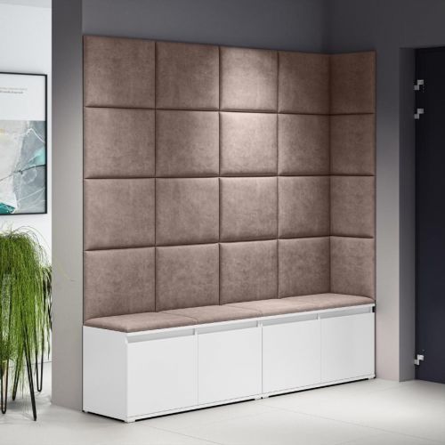 Eka Předsíňová stěna s čalouněnými panely Trinity 3 - Bílá / Tmavá béžová 2305