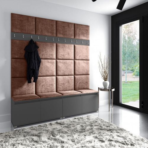 Eka Předsíňová stěna s čalouněnými panely Trinity 4 - Grafit / Hnědá 2307