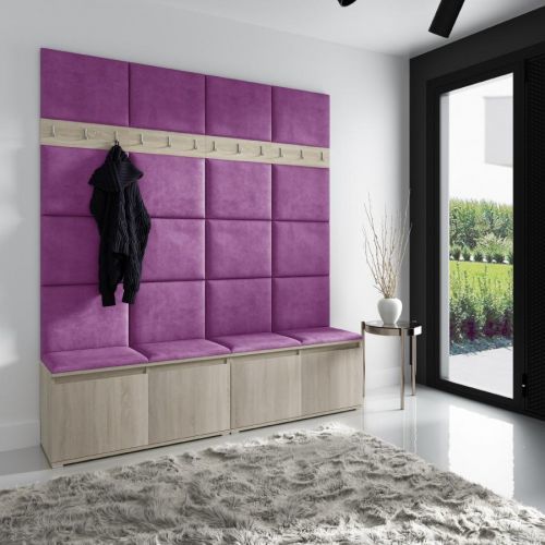 Eka Předsíňová stěna s čalouněnými panely Trinity 4 - Sonoma / Fialová 2311