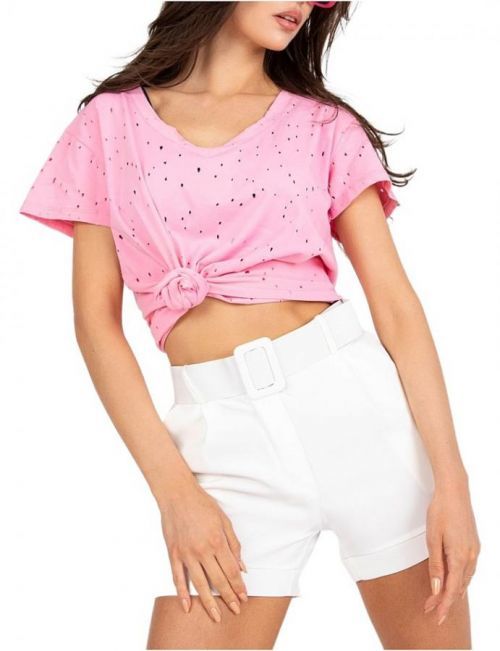 Růžové tričko s efektním děrováním
