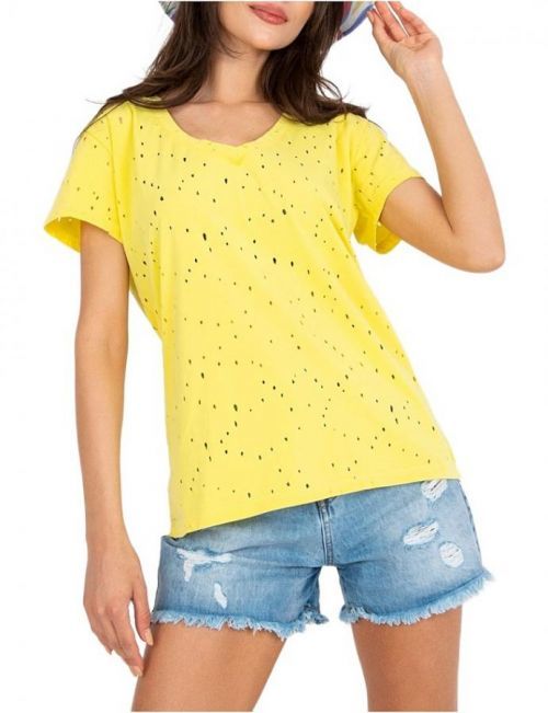 žluté tričko s efektním děrováním