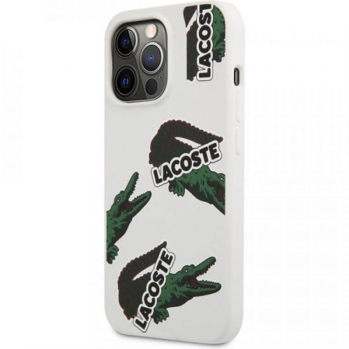 Lacoste Liquid Silicone Allover Pattern Kryt pro iPhone 13 Pro Max White