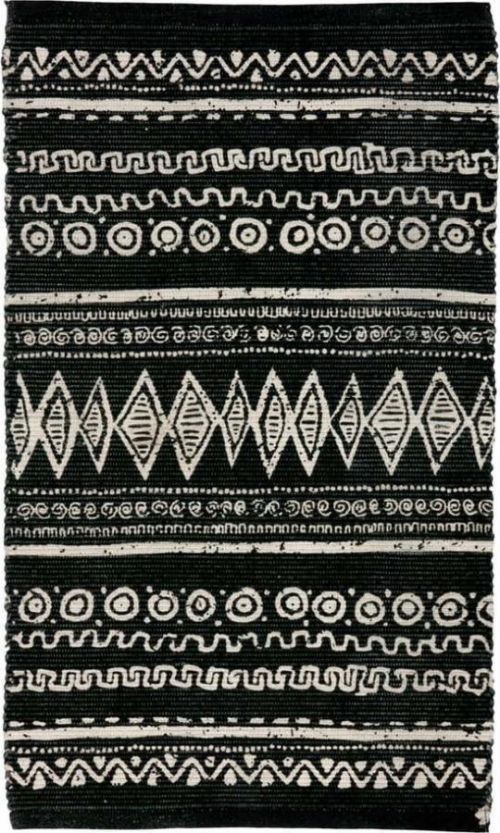 Černo-bílý bavlněný koberec Webtappeti Ethnic, 55 x 140 cm