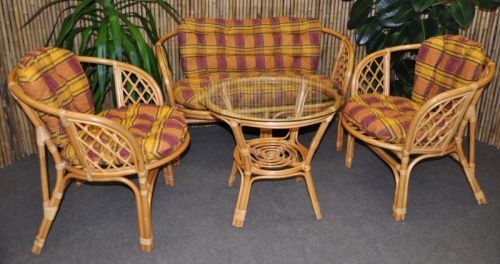 Axin Trading Ratanová sedací souprava Bahama medová velká polstry okrové