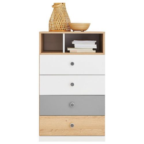 Komoda Pixel Px10 Dub Piškot/Bílý Lux/Šedá