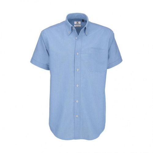 Košile pánská B&C Oxford s krátkým rukávem - světle modrá, XXL