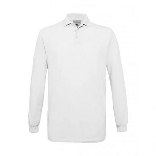 Pánské polo tričko B&C Safran s dlouhým rukávem - bílé, XL