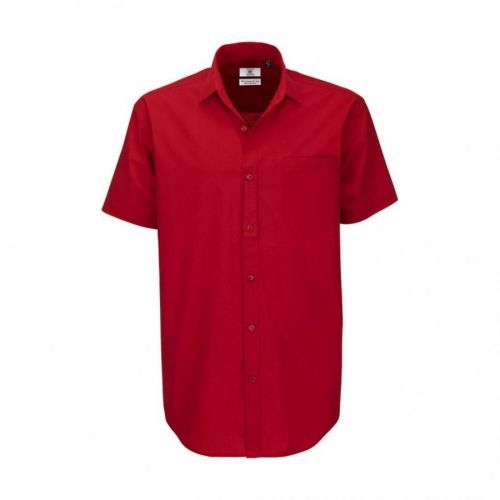 Košile pánská B&C Heritage s krátkým rukávem - červená, 4XL