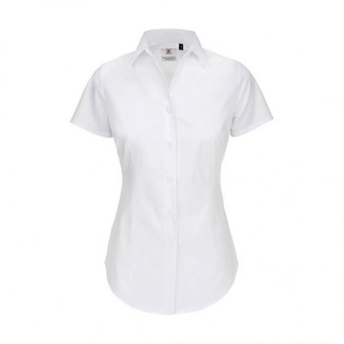 Košile dámská B&C Elastane s krátkým rukávem - bílá, 3XL