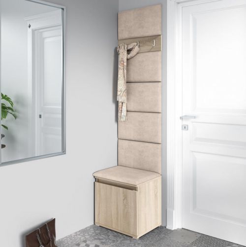 Eka Předsíňová stěna s čalouněnými panely Trinity 7 - Sonoma / Tmavá krémová 2302