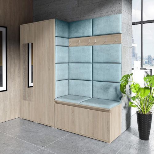 Eka Předsíňová stěna s čalouněnými panely Trinity 8 - Sonoma / Světlá modrá 2322