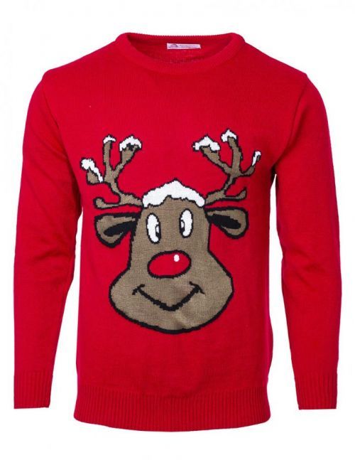 Swetry Swiateczne Pánský svetr se sobem Reindeer červený