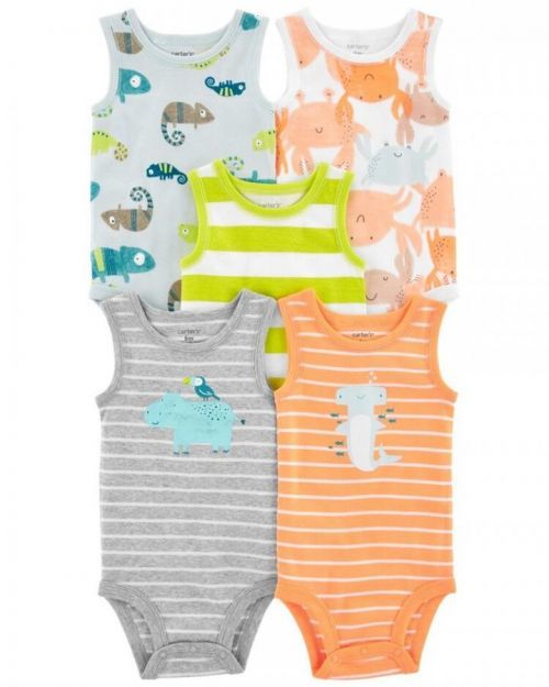 CARTER'S Body bez rukávů Stripes Animals kluk 5ks 3m