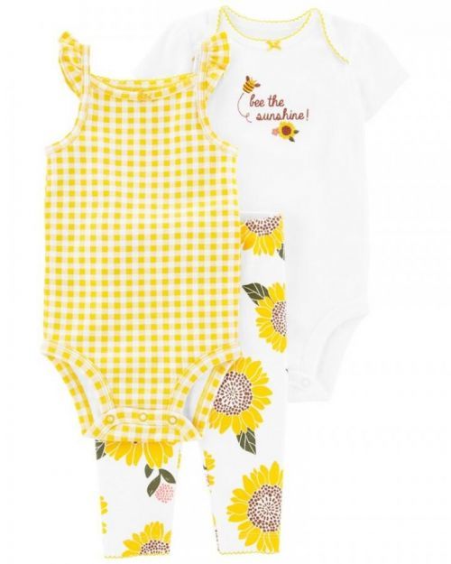 CARTER'S Set 3dílný legíny, body kr. rukáv, body na ramínka Yellow Sunflower holka 6m