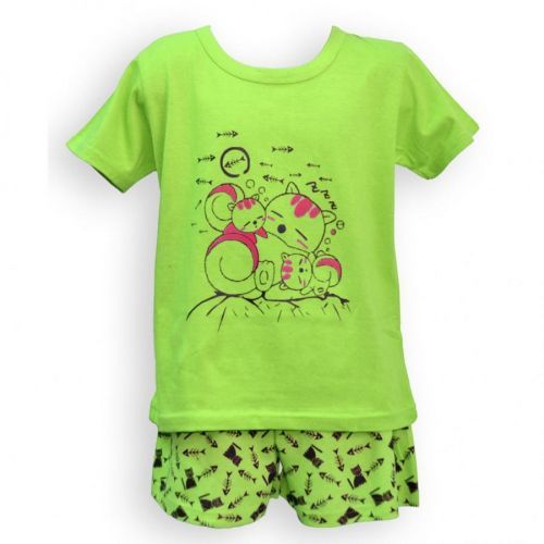 Dětské pyžamo s krátkým rukávem Londog Cats - zelené, 116