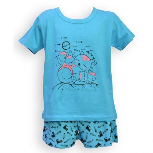 Dětské pyžamo s krátkým rukávem Londog Cats - modré, 104
