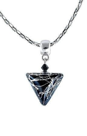 Lampglas Elegantní náhrdelník Black Marble Triangle s ryzím stříbrem v perle NTA2