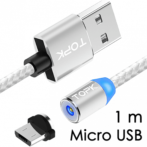 M5 - Magnetický USB kabel - Stříbrný - Micro USB - 1 m