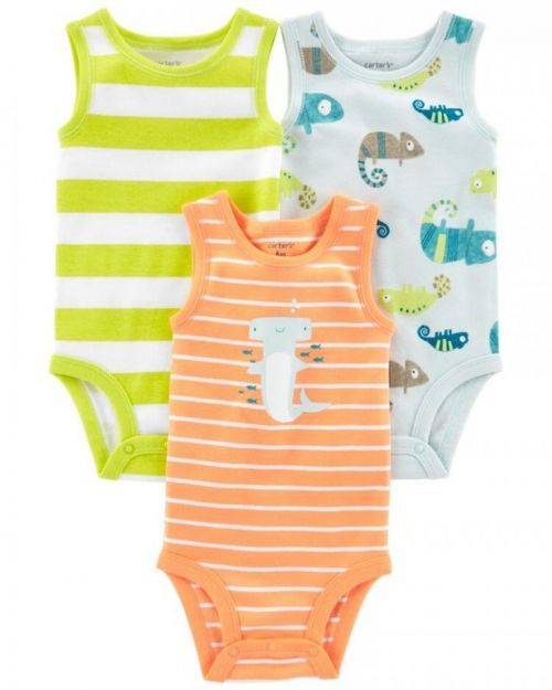 CARTER'S Body bez rukávů Stripes Animals kluk 3ks 9m