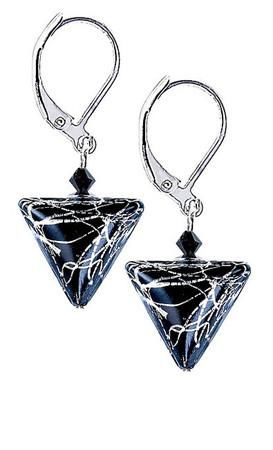 Lampglas Elegantní náušnice Black Marble Triangle s ryzím stříbrem v perlách ETA2