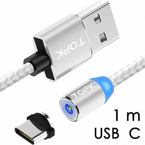 M5 - Magnetický USB kabel - Stříbrný - USB C - 1 m