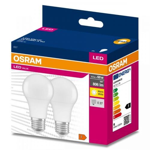2PAK LED žárovka LED E27 A60 8,5W = 60W 806lm 3000K Teplá bílá 200° OSRAM VALUE OSRVALU7417