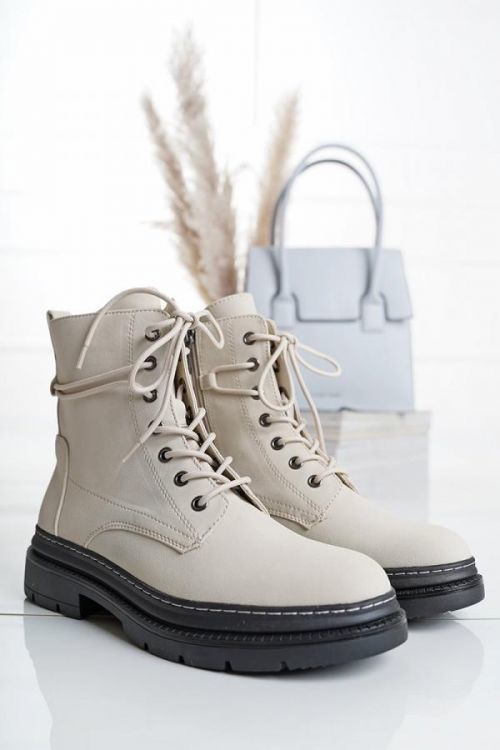 Smetanové šněrovací kotníkové boty 1-25207