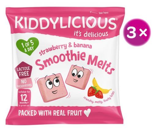 Kiddylicious Ovocné polštářky z jahod a banánu 3 x 6 g