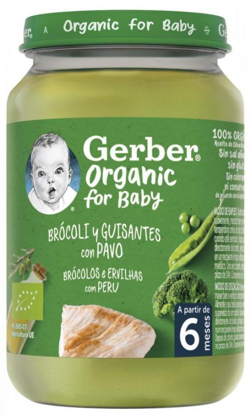 Gerber Organic Dětský příkrm brokolice s hráškem a krutím masem 190 g