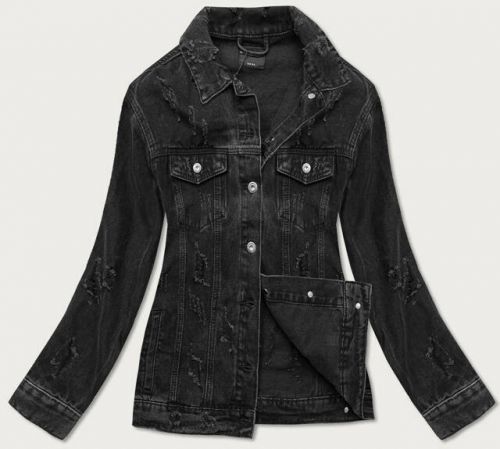 Černá dámská džínová bunda s protrženími (34761A) - XS (34) - černá