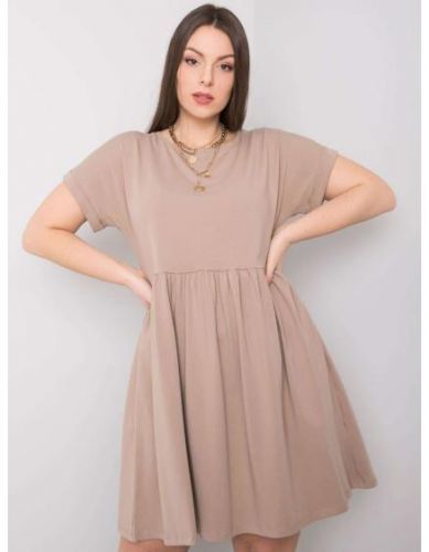 Dámské šaty s krátkými rukávy plus size MOLLY tmavě béžové