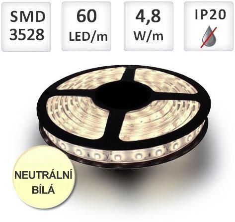 BRG LED pásek 5m 60ks/m 3528 4.8W/m, Neutrální bílá
