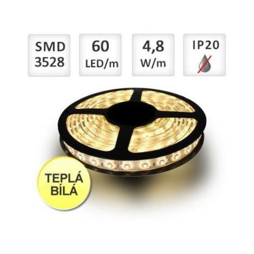 BRG LED pásek 5m 60ks/m 3528 4.8W/m, Teplá bílá