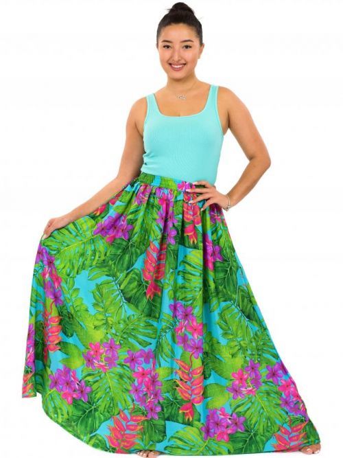 Himalife Maxi sukně s kapsami Monstera - tyrkysová s barvami Velikost: S/M