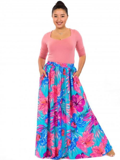 Himalife Maxi sukně s kapsami Ilikai - tyrkysová s růžovou Velikost: S/M