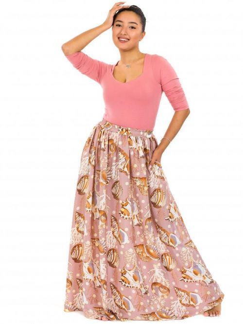 Himalife Maxi sukně s kapsami Mušle - pudrová růžová Velikost: S/M