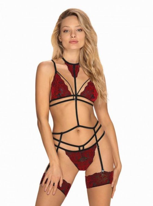 Sugestina 3-Piece Suspender Set - Black/Red