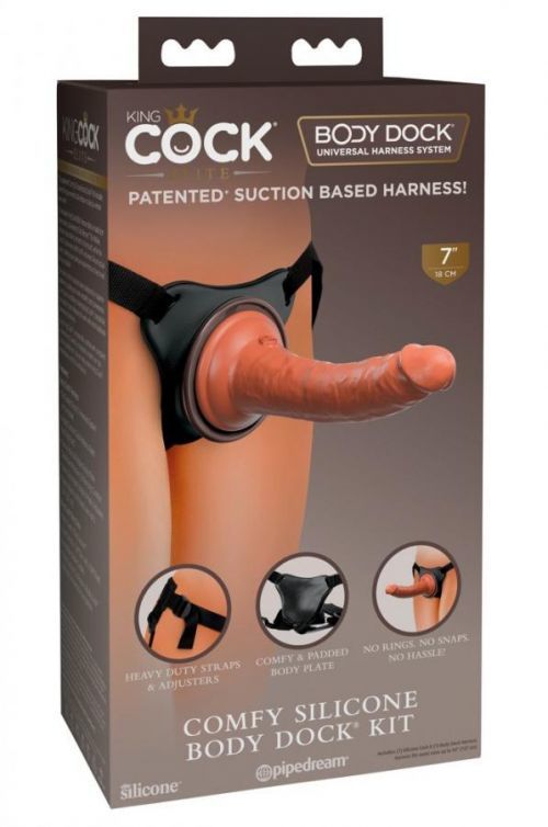 King Cock Elite Comfy - attachable dildo with harness (dark natural)