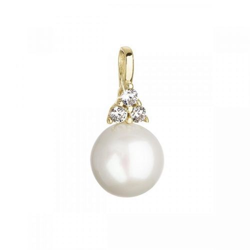 Evolution Group Zlatý 14 karátový přívěsek žluté zlato s bílou říční perlou a třemi zirkony 94P00005