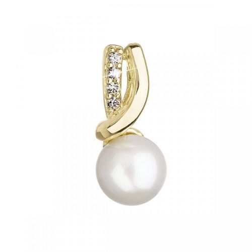 Evolution Group Zlatý 14 karátový přívěsek žluté zlato s bílou říční perlou a zirkony 94P00006