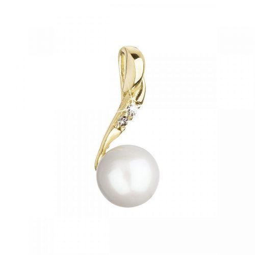 Evolution Group Zlatý 14 karátový přívěsek žluté zlato s bílou říční perlou a zirkony 94P00007