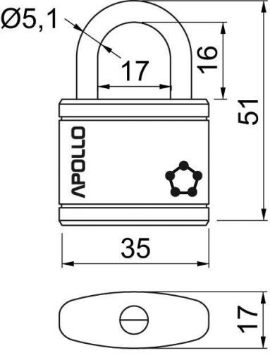 zámek visací APOLLO 35 3kl. MO (0719-41736)