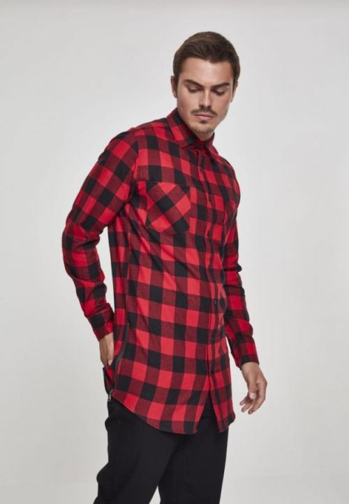 Side-Zip Long Checked Flanell Shirt - blk/red M