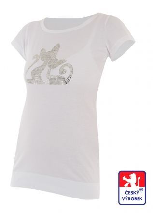 Dámské bambusové tričko prodloužené cats (bílá/XS)